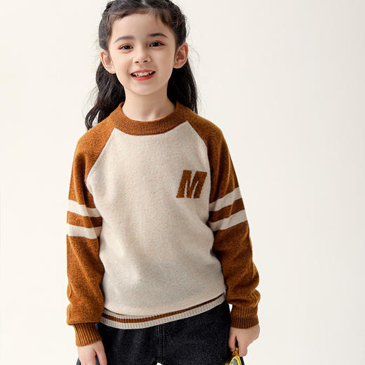 Avann阿曼衣12针M字母袖子拼色运动款儿童羊毛衫MWF27 商品图2