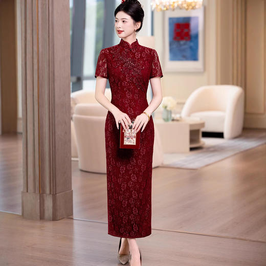 喜婆婆蕾丝旗袍敬酒服春夏季。妈妈装婚宴礼服高贵年轻LSH-B142 商品图1