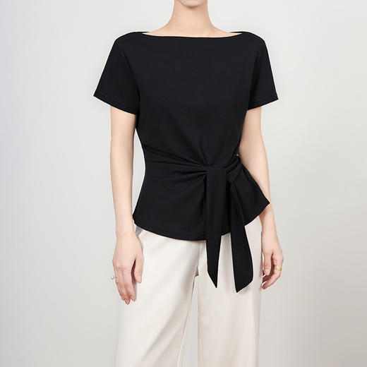 「高货wl」全新升级【铂金会员183/天猫239/差价56】(15416)洛诗琳小众设计不规则T恤2025夏季系带收腰显瘦短袖上衣女 商品图2