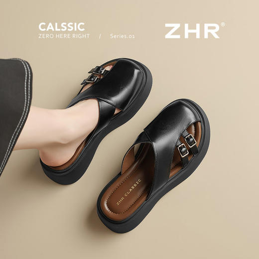 ZHR则则厚底增高拖鞋女包头拖夏季新款懒人通勤一脚蹬时尚休闲鞋 商品图1