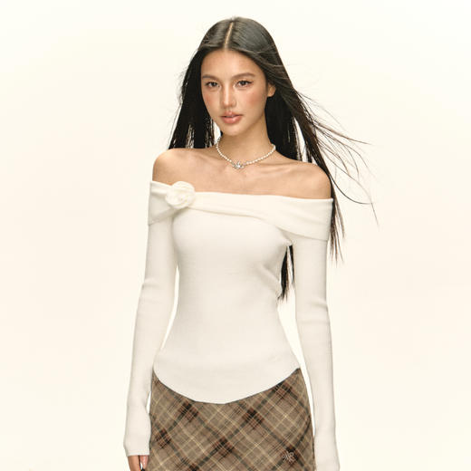 Ariseism 美式复古高级感一字肩毛衣女秋季新款露肩修身上衣 商品图2