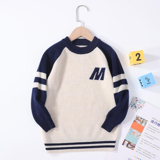Avann阿曼衣12针M字母袖子拼色运动款儿童羊毛衫MWF27 商品图6