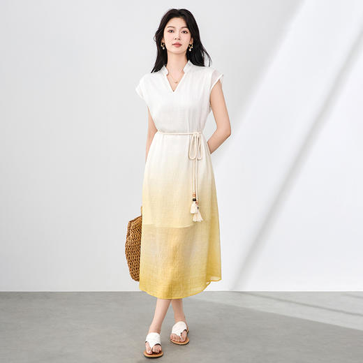 「高货wl」全新升级【铂金会员358/天猫479/差价121】(15022)洛诗琳雅韵天丝亚麻长裙2025夏季宽松渐变晕染连衣裙女 商品图1