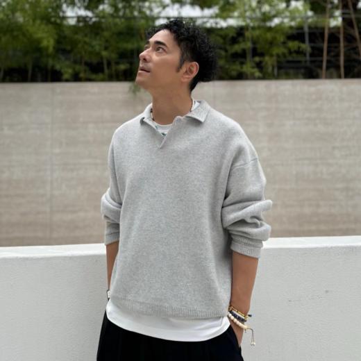 NPC潮牌胸前字母刺绣100%山羊绒翻领落肩羊绒衫男廓形NP48SW26 商品图1