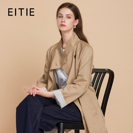 EITIE爱特爱早秋防风立领卡其色宽松2025秋季新款中长款风衣C2504804 商品图0