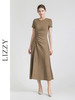 LIZZY 时尚法式简约弹力针织抽褶开叉长款连衣裙7420 商品缩略图1