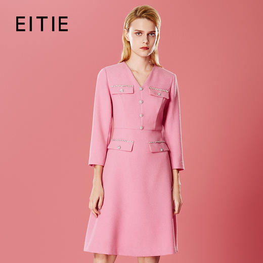 EITIE爱特爱气质精致优雅V领小香风收腰显瘦通勤连衣裙秋季新款7907619 商品图1