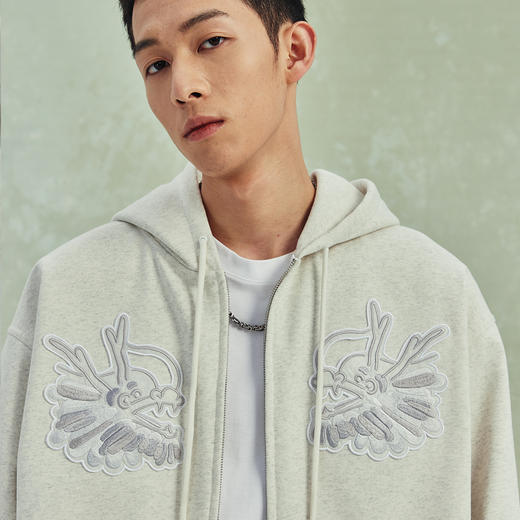 NPC潮牌龙年限定连帽卫衣水墨龙图腾刺绣开衫拉链外套NP41ST60 J 商品图3