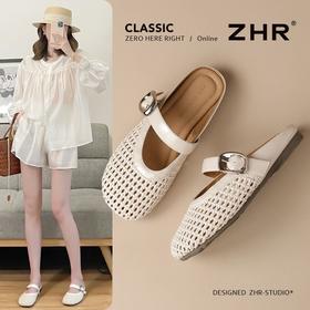 ZHR平底半拖鞋女2025新款夏季外穿镂空包头凉鞋时尚软底一脚蹬
