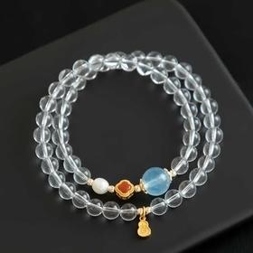 远澈海蓝宝转运珠白水晶双圈手串6mm