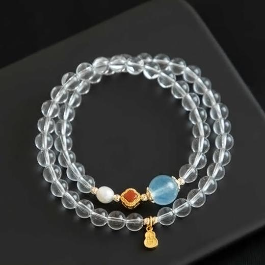 远澈海蓝宝转运珠白水晶双圈手串6mm 商品图0
