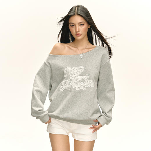 Ariseism 美式复古斜肩长袖卫衣女秋季新款宽松上衣 商品图2