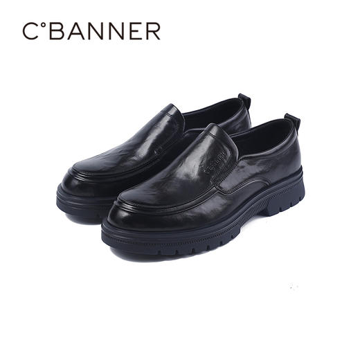 4楼千百度2025质感牛皮鞋面免系带一脚蹬商务皮鞋男单鞋A25431696 商品图4