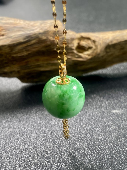 【FC0059】18K金镶嵌翡翠飘绿桶珠吊坠 飘花灵动 美观大气 商品图2
