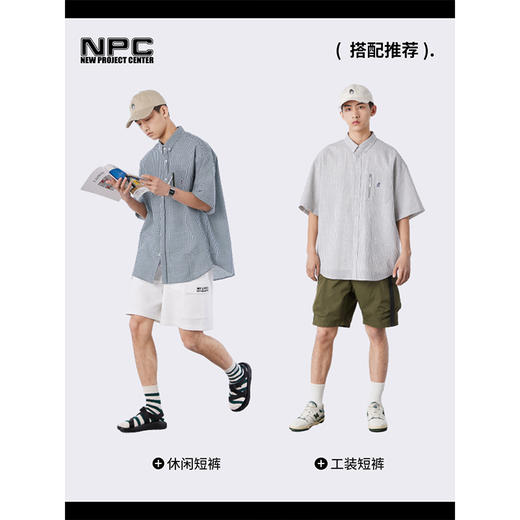 NPC潮牌胸前口袋拉链泡泡纱格纹短袖衬衫休闲舒适透气NP33SH27 商品图2