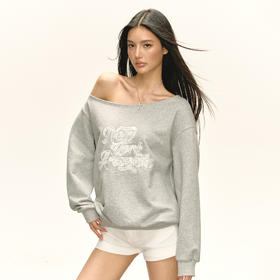 Ariseism 美式复古斜肩长袖卫衣女秋季新款宽松上衣