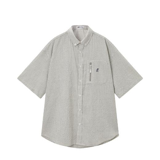 NPC潮牌胸前口袋拉链泡泡纱格纹短袖衬衫休闲舒适透气NP33SH27 商品图5