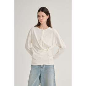 MAISON CECILE 三色/针织亚麻设计感两穿斜门襟开衫上衣