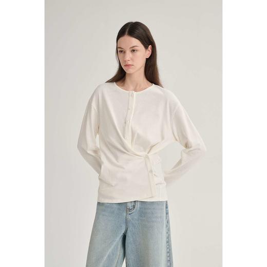 MAISON CECILE 三色/针织亚麻设计感两穿斜门襟开衫上衣 商品图0