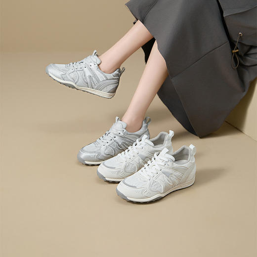 西遇蕾丝德训鞋女新款秋季芭蕾网面休闲鞋平底轻便银色运动鞋V1656960 商品图0