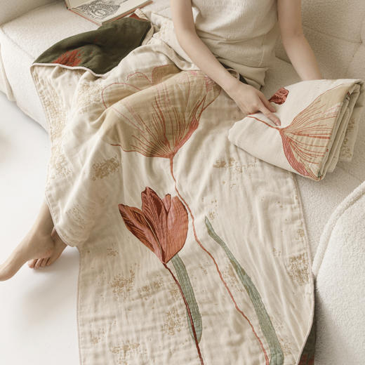 【品牌直发】加倍生活 全棉彩纱浴巾多功能披肩毯二合一 75*150cm新疆棉毛巾被 午睡纱布毛巾被 商品图5