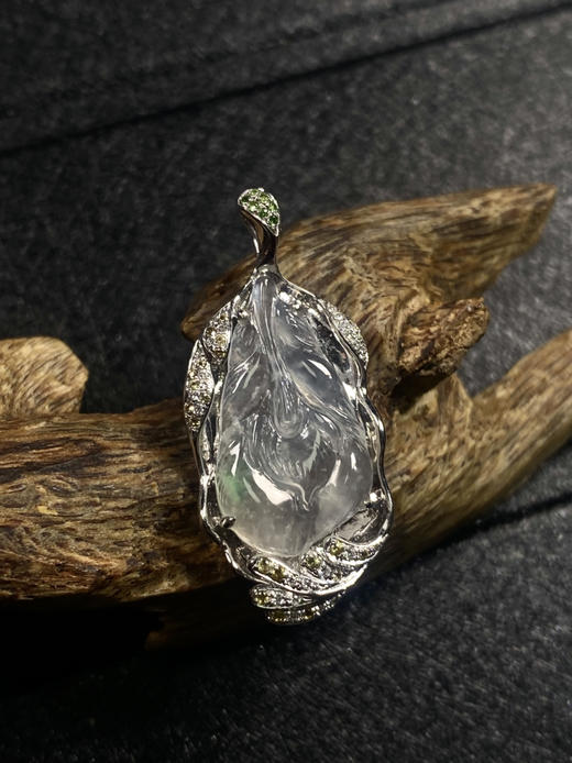 【FC0065】18K金镶嵌翡翠飘绿凤羽吊坠 冰润起胶 飘花灵动 重金镶嵌 商品图2