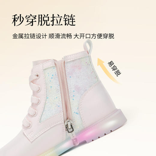 泰兰尼斯meta秋季新款儿童皮靴女童时尚洋气马丁靴软底轻便闪灯鞋 商品图3