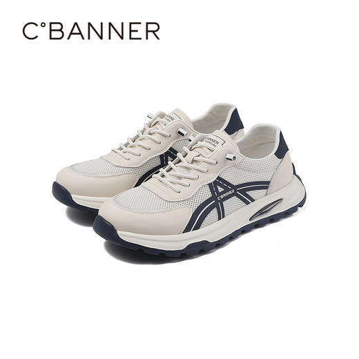 4楼千百度2025夏季弹力免系鞋带透气拼接网面复古阿甘鞋A25106361 商品图4