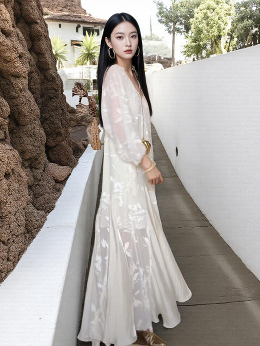 法式鱼尾植绒拼接长裙送防透吊带 商品图9