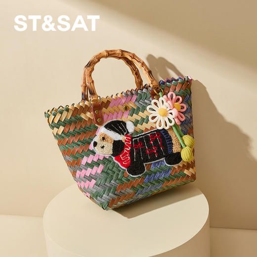 星期六竹节手柄多彩编织托特包SSD521A02Y 商品图5