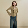 西遇不对称荷叶边飘带长袖T恤女秋季镂空修身打底针织衫V2851161 商品缩略图2