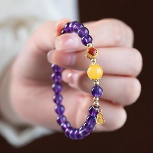 紫气东来蜜蜡珍珠紫水晶手串6mm 商品图2