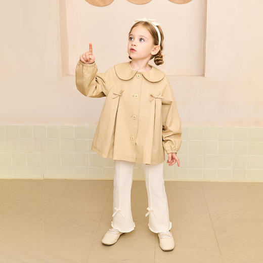 马克珍妮女童蝴蝶娃娃领纯棉风衣外套2025年秋装新款551575 商品图2