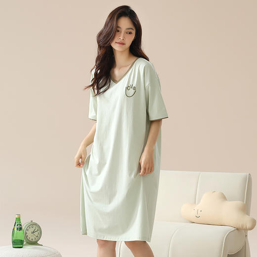 丁摩 睡裙女夏款莫代尔短袖V领可外穿家居服夏天薄款女士睡裙5ZF-22565 商品图2