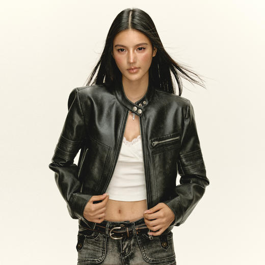 Ariseism 美式复古机车风pu皮衣短外套女秋季新款上衣 商品图1