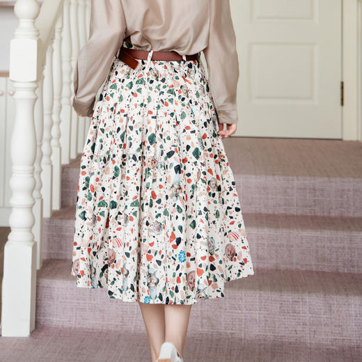 谜底花色半身裙2025秋季新款复古风修身印花百褶中长裙257MB7821 商品图2