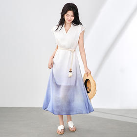 「高货wl」全新升级【铂金会员358/天猫479/差价121】(15022)洛诗琳雅韵天丝亚麻长裙2025夏季宽松渐变晕染连衣裙女
