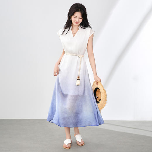 「高货wl」全新升级【铂金会员358/天猫479/差价121】(15022)洛诗琳雅韵天丝亚麻长裙2025夏季宽松渐变晕染连衣裙女 商品图0