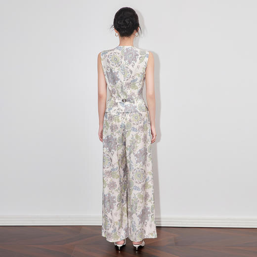 「高货wl」全新升级【铂金会员395/天猫529/差价134】(99634)洛诗琳夏季老钱风印花天丝麻马甲高腰通勤阔腿裤两件套女 商品图1