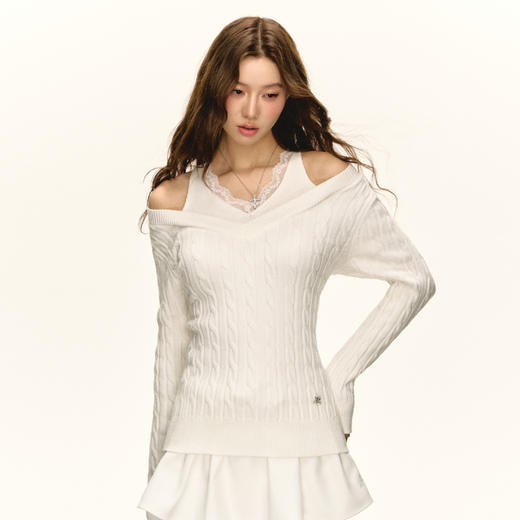 Ariseism 美式复古拼接蕾丝花边假两件毛衣女秋季新款上衣 商品图2