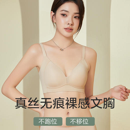 丁摩 真丝光面无钢圈文胸薄款微聚拢收副乳大胸显小桑蚕丝内衣S202 商品图1
