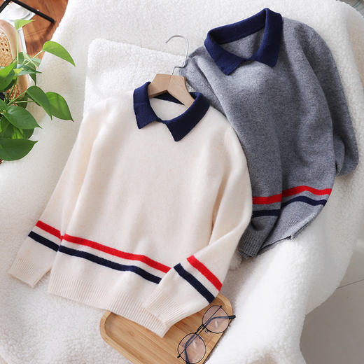 Avann阿曼衣12针Polo领儿童拼接羊毛衫MWF-53 商品图0