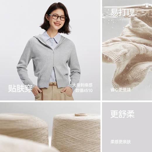 森柔毛衫|商场同款森马针织开衫女连帽纯色2025新款正肩秋装显瘦 商品图2