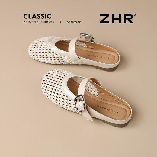 ZHR平底半拖鞋女2025新款夏季外穿镂空包头凉鞋时尚软底一脚蹬 商品图1