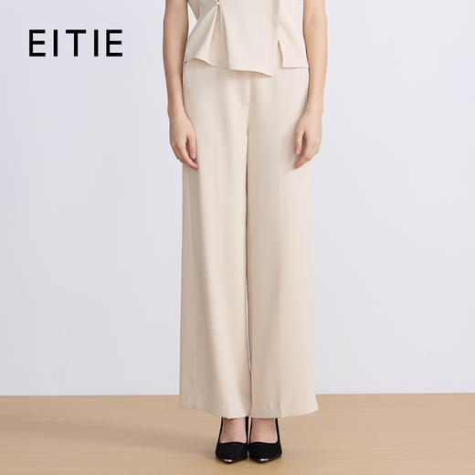 EITIE爱特爱夏新款高腰纯色通勤显瘦干练百搭直筒长裤7805508 商品图0