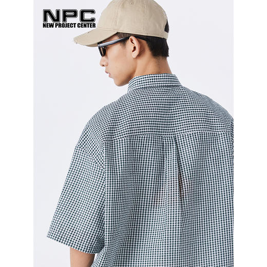NPC潮牌胸前口袋拉链泡泡纱格纹短袖衬衫休闲舒适透气NP33SH27 商品图3