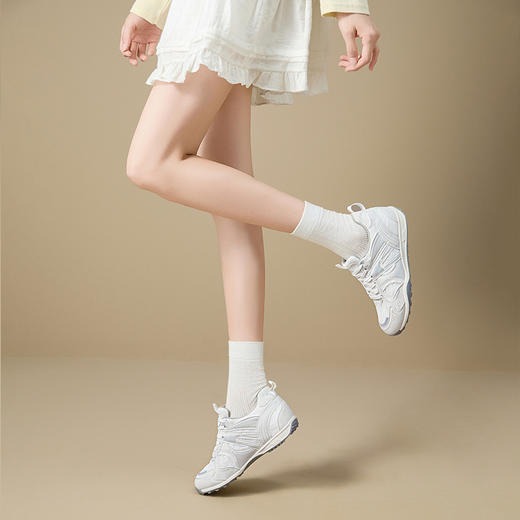 西遇蕾丝德训鞋女新款秋季芭蕾网面休闲鞋平底轻便银色运动鞋V1656960 商品图1