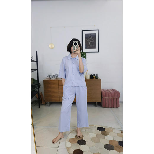 面料黑科技！敏感肌福音 翻领八分裤居家服套装 自由随心裁工艺 提花雀网布 细腻贴肤 柔软透气 商品图6