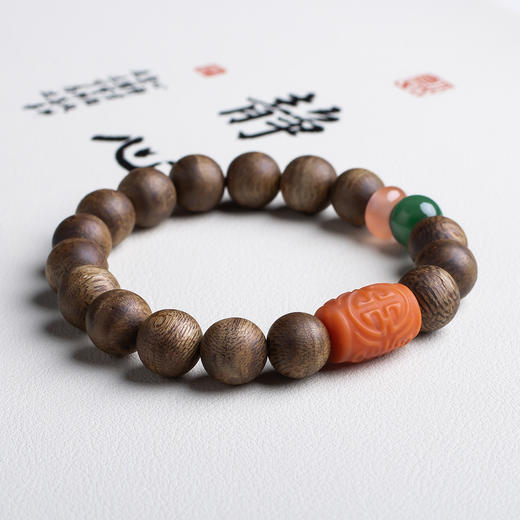 xy0487沉香+南红寿字大桶珠手串 商品图2