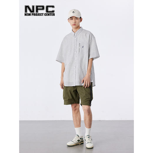 NPC潮牌胸前口袋拉链泡泡纱格纹短袖衬衫休闲舒适透气NP33SH27 商品图1